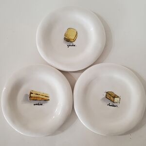 RAE DUNN Set Of 3 Cheese Plates gouda. morbier. cheddar. 6" Diameter Round EUC